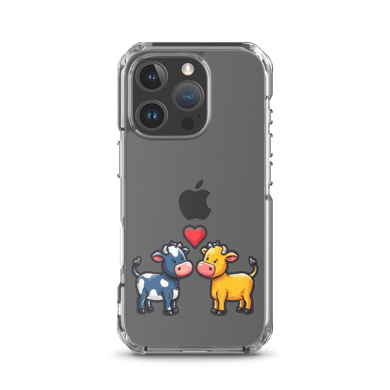 Clear Case for iPhone, Cattle, bull and cow in love, colourful , heart in picture, fvta2y