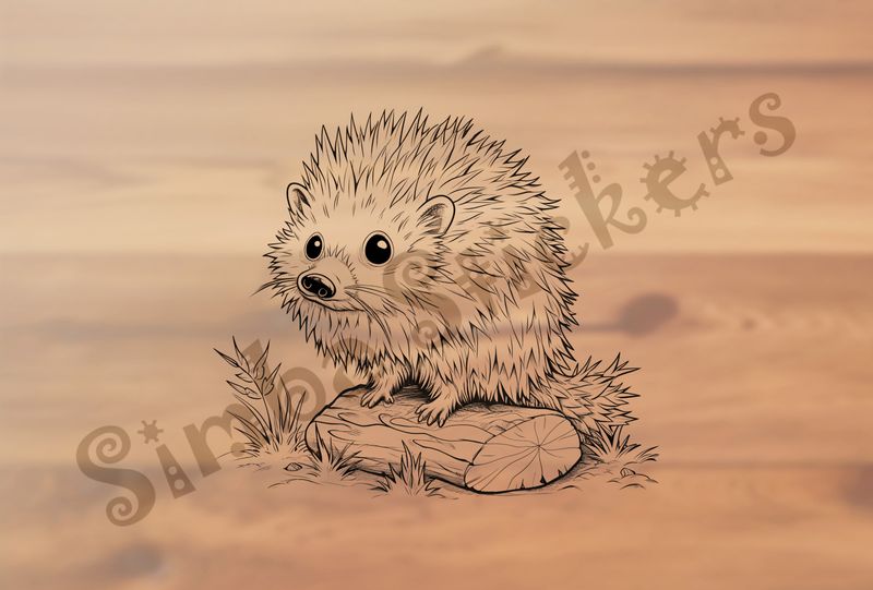 Porcupine standing on a log outline art