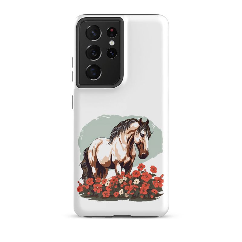 Tough Case for Samsung, Brown horse in field of red flowers, n4w2fj