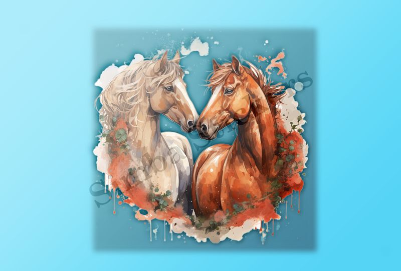 Horses in love, watercolour