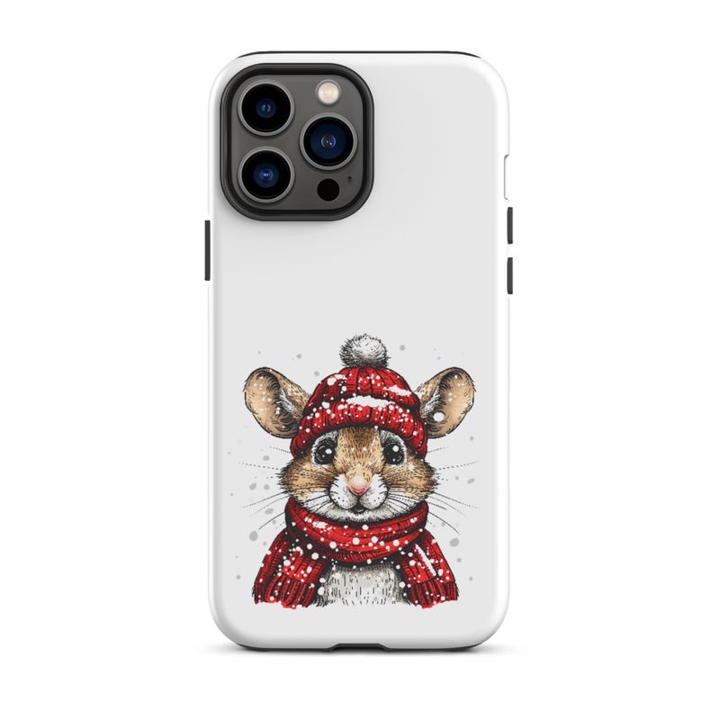 Tough Case for iPhone, Mouse wearing red winter hat and scarf in the snow, xg8dl3