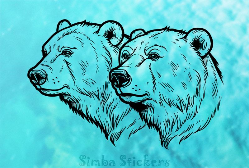 Bears side-by-side, outline art, lqwxqf