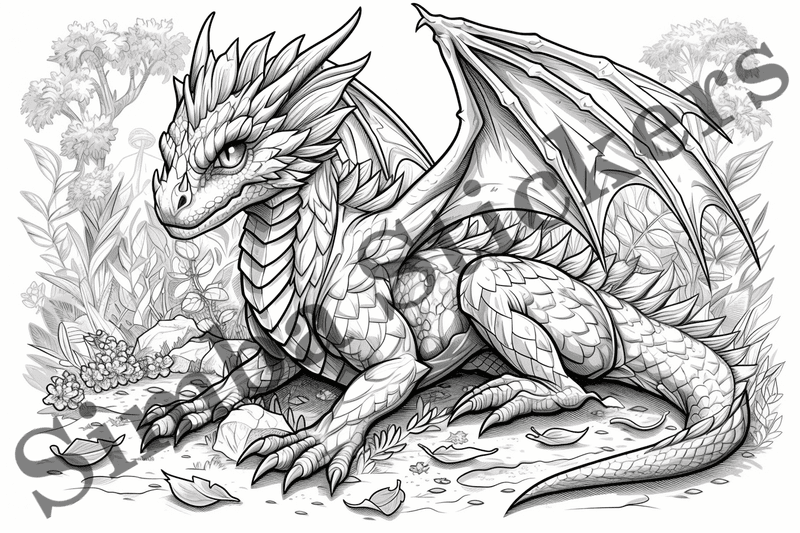 Colouring pages, bundle of dragons, 25 images