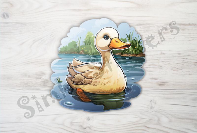 White duckling wading in a pond