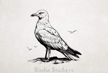 Seagull by the beach, outline art, pmym1f