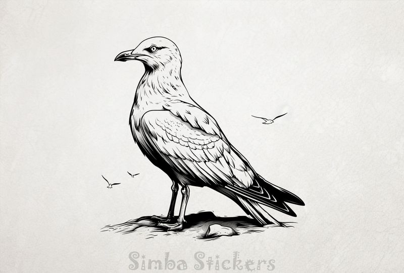 Seagull by the beach, outline art, pmym1f