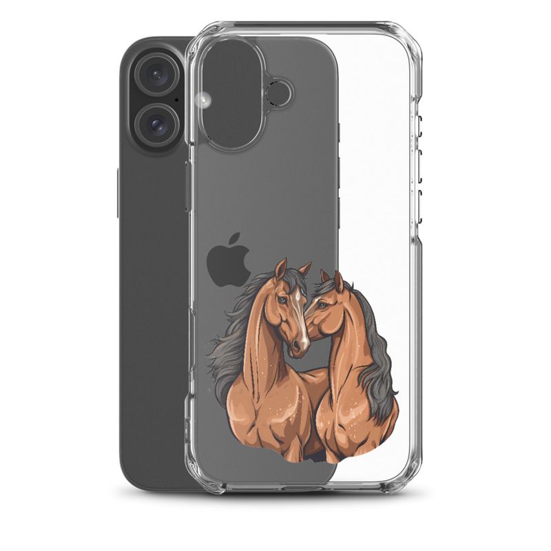 Clear Case for iPhone, Two brown horses snuggling, tdwcyd