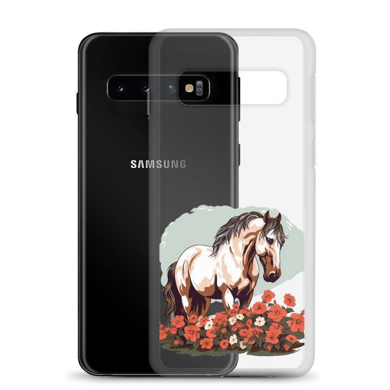 Clear Case for Samsung, Brown horse in field of red flowers, n4w2fj