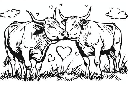 Colouring pages, bundle of cattle in love, 25 images