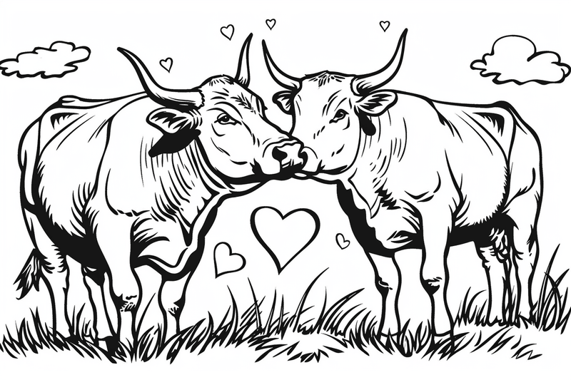 Colouring pages, bundle of cattle in love, 25 images