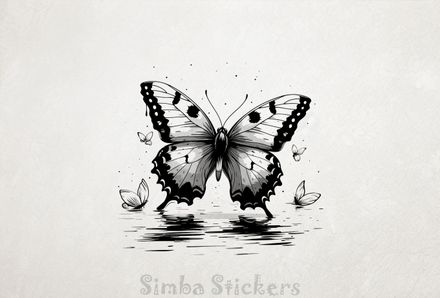 Butterfly floating above a river, outline art, nfoo3h