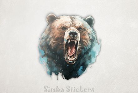 Bear growling, bluish hue, watercolour, o097qq