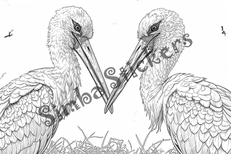 Colouring pages, bundle of marabou storks 2, 25 images