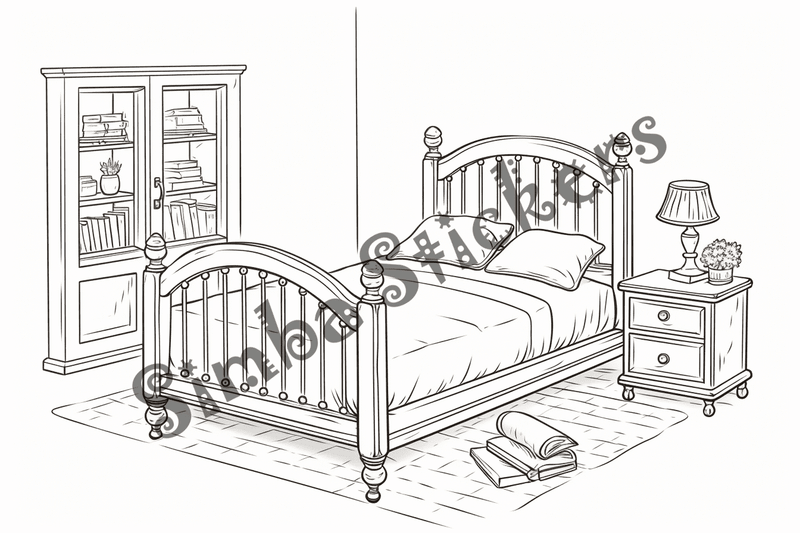 Colouring pages, bundle of house bedrooms, 25 images 2