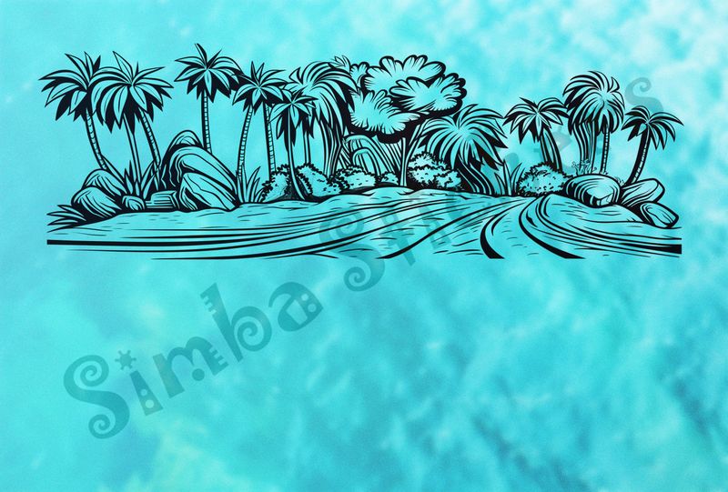 Equatorial Rainforest landscape, wide road, outline art