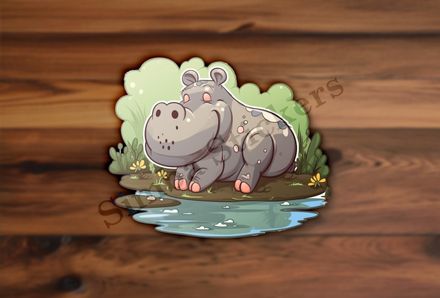 A hippo by the pond, sunbathing
