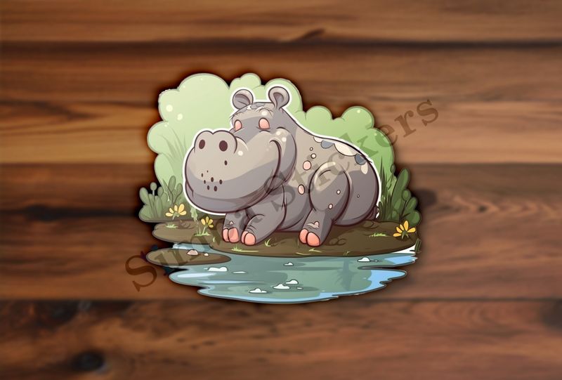 A hippo by the pond, sunbathing