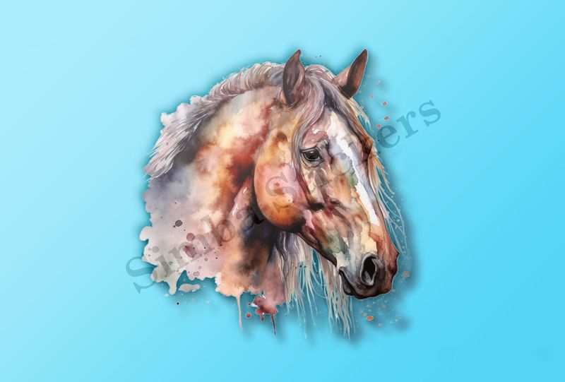 Brown horse , head, watercolour, phhkxo