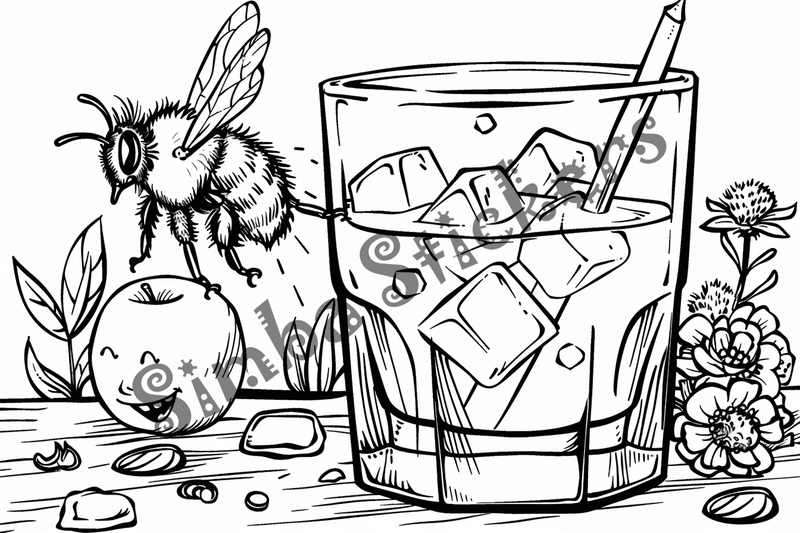 Colouring pages, bundle of bees with glasses, honeycombs or flowers, 25 images 2