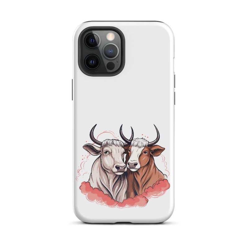 Tough Case for iPhone, Bull and cow, romantic, reddish clouds, qoucds