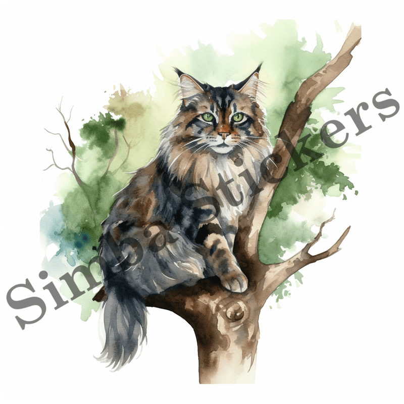 Maine Coon cats in trees, image set, 10 images
