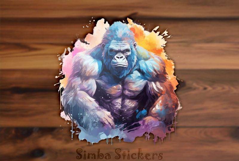 Muscular gorilla staring fiercely, watercolour, 6kz1ti