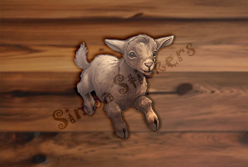 Brown goat kid jumping