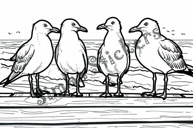 Colouring pages, bundle of seagulls, 25 images