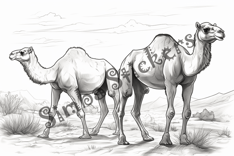 Colouring pages, bundle of camels, 25 images 2