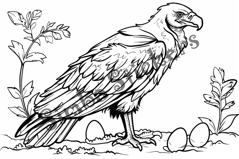 Colouring pages, bundle of vultures with chicks or eggs, 25 images, rm6krw
