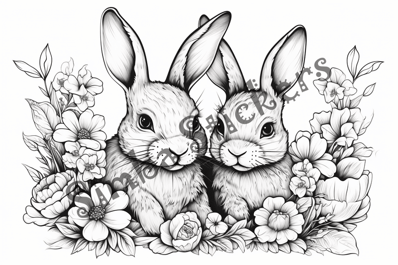 Colouring pages, bundle of rabbits in love, 10 images