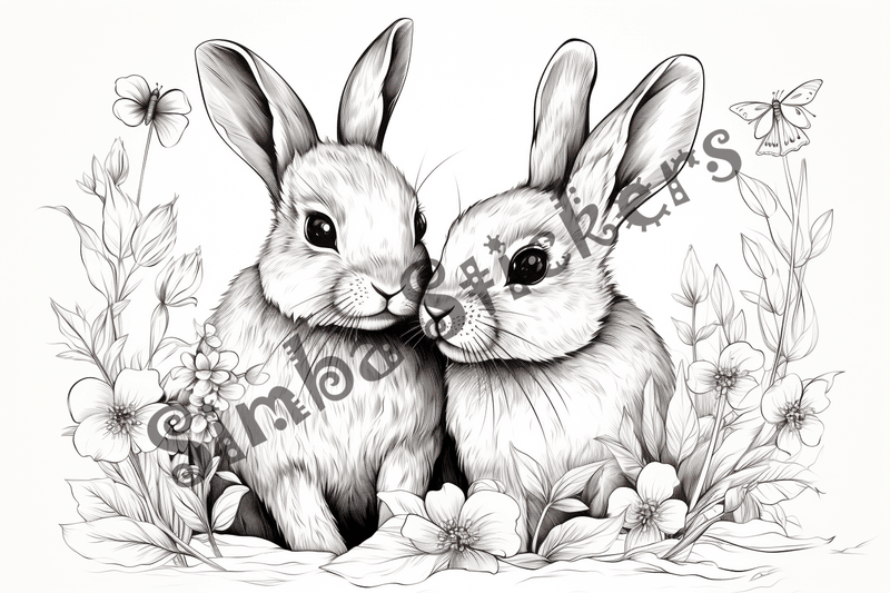 Colouring pages, bundle of rabbits, 25 images 2