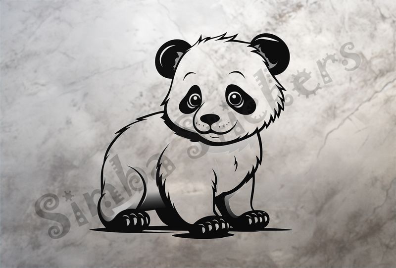 Panda looking cute, on all fours, outline art, hybafo