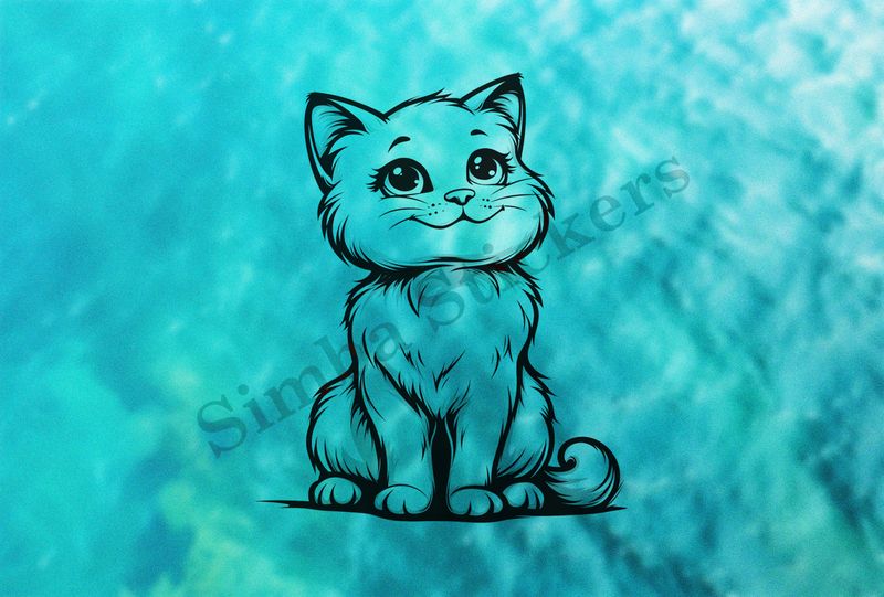 Happy cat, outline art