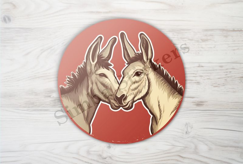 Donkeys in love, read circle background