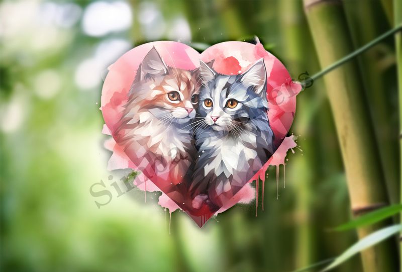 Cats in love, watercolour