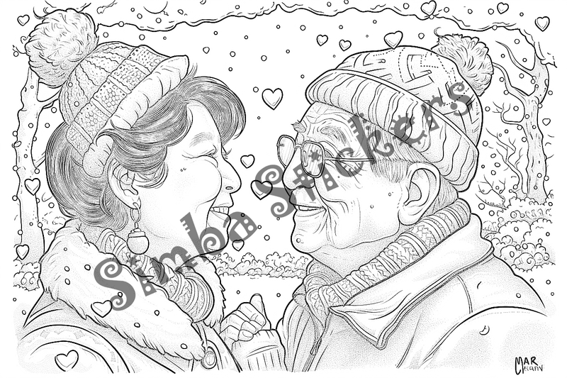 Colouring pages, bundle of people, grandparents in love, 25 images