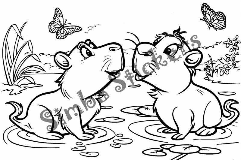 Colouring pages, bundle of capybaras in love, 25 images