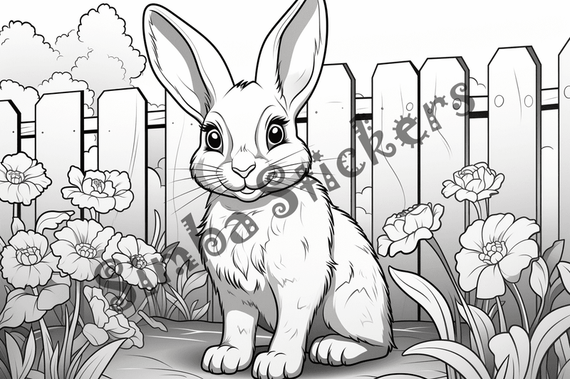 Colouring pages, bundle of rabbits on a farm, 10 images