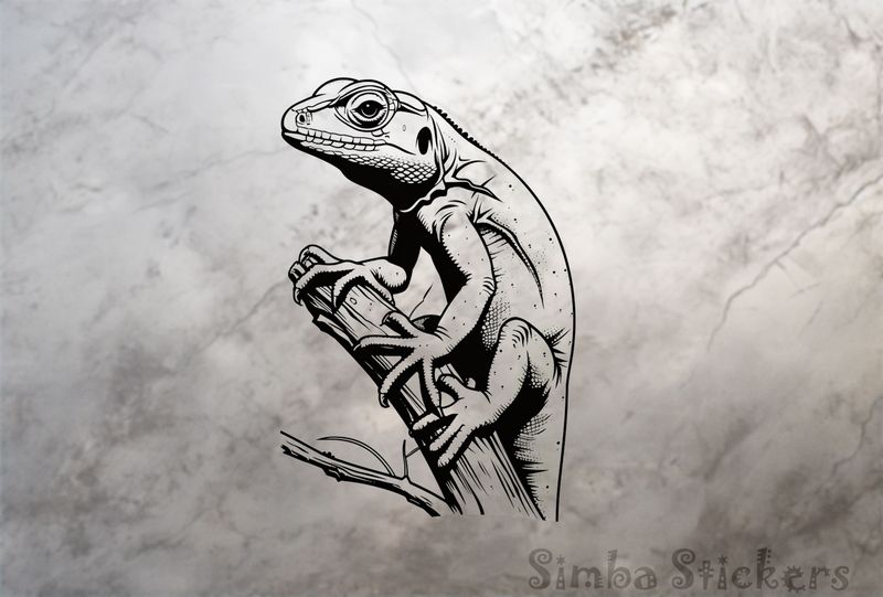 Lizards on top of dry branch, outline art