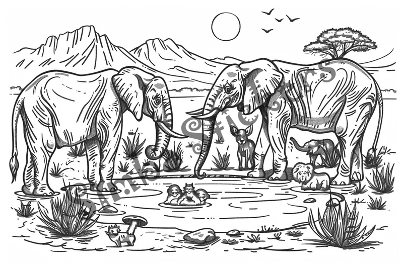 Colouring pages, bundle of African Savanna landscape, 25 images
