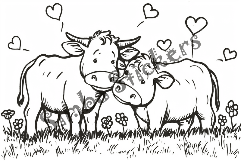 Colouring pages, bundle of cattle in love, 25 images