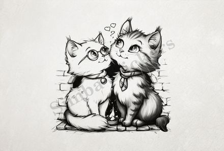 Cat kittens, outline art
