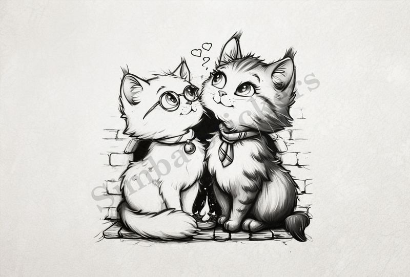 Cat kittens, outline art