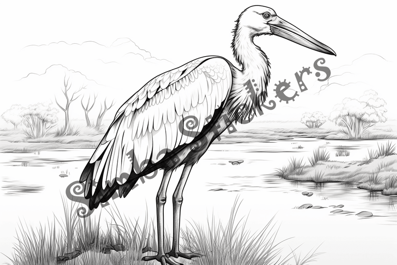 Colouring pages, bundle of marabou storks 2, 25 images