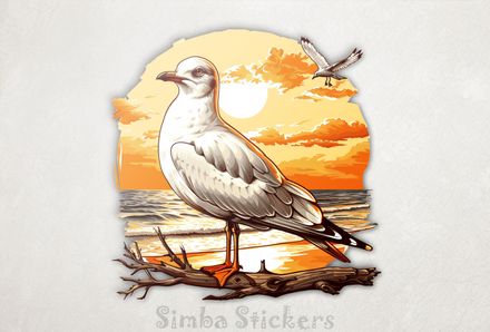 Seagull on a branch by the beach, watercolour, kajxgx