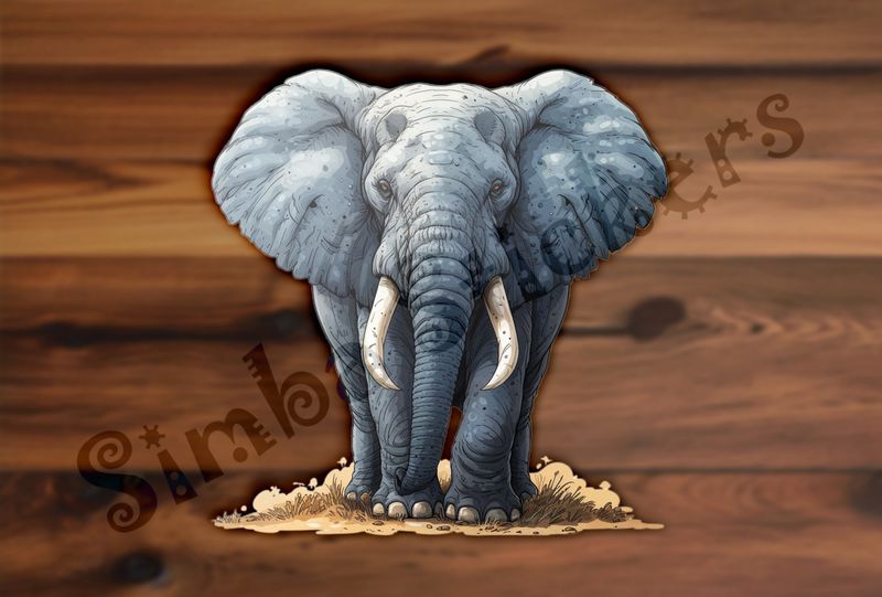 Elephant ears wide-open standing on brownish-goldish ground, watercolour