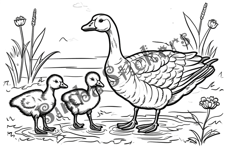Colouring pages, bundle of geese with goslings, 10 images