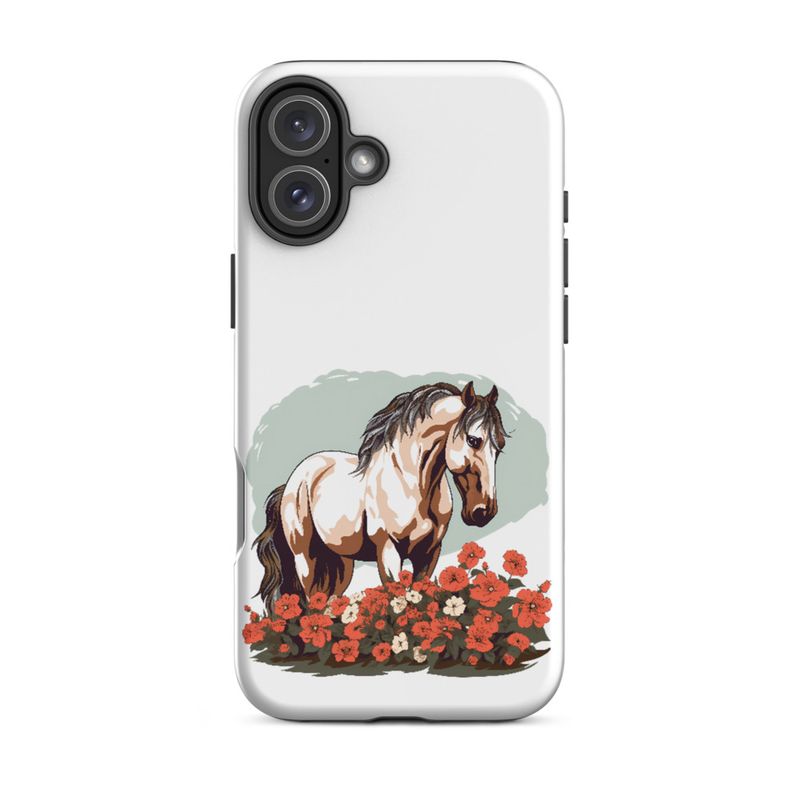 Tough Case for iPhone, Brown horse in field of red flowers, n4w2fj