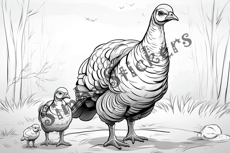 Colouring pages, bundle of turkeys, 50 images